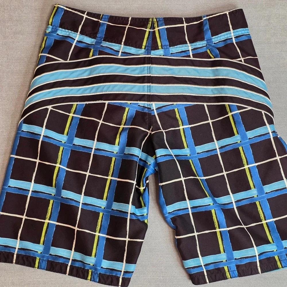 Lot of 2 Aeropostale Board Shorts Mens 32 Blue Plaid Graphic Swim Trunks Y2K